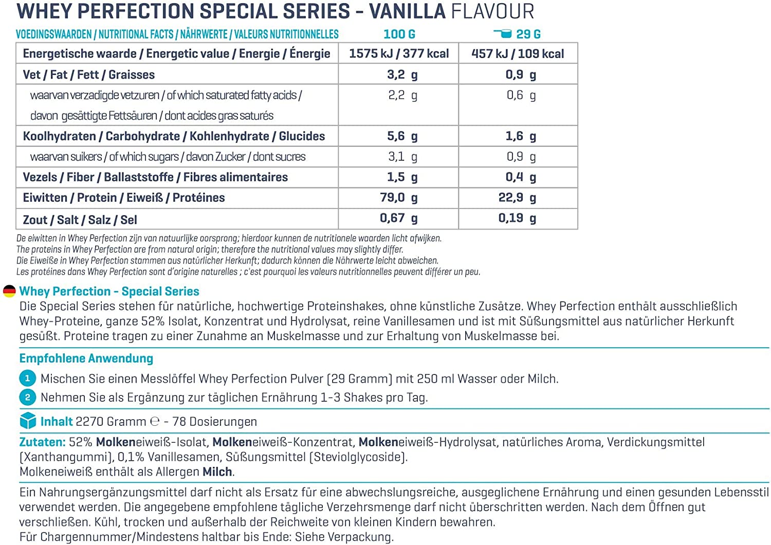 Body & Fit Whey Perfection Protein Special Series Nährwerte