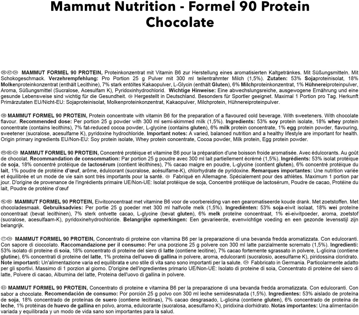Mammut Formel 90 Protein Zutaten