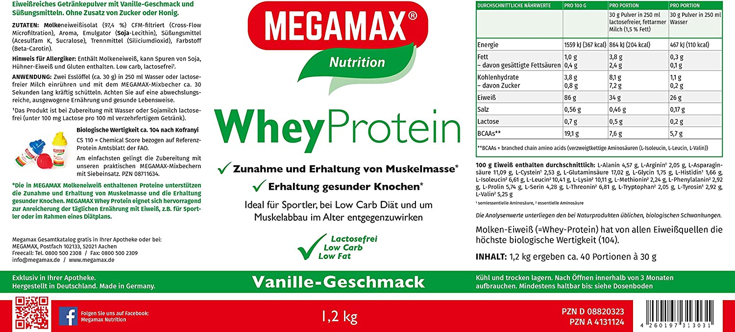 MEGAMAX Whey Protein Etikett