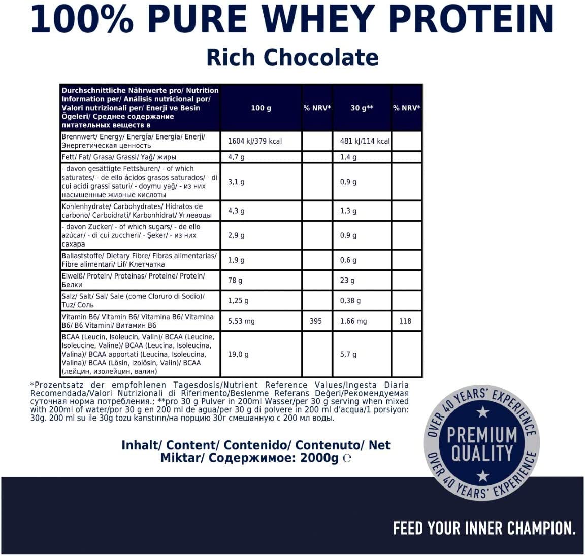 Multipower 100% Pure Whey Protein Nährwerte