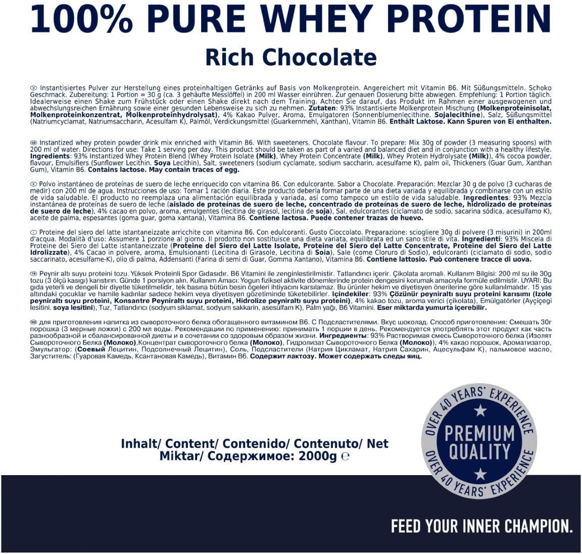 Multipower 100% Pure Whey Protein Zutaten