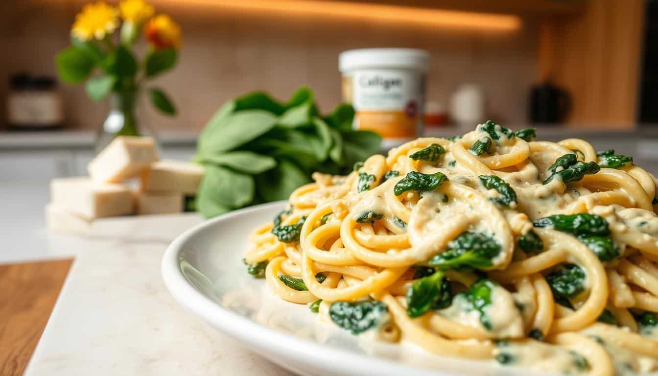 Fitness-Nudelauflauf mit Rahmspinat und Kollagen ein Proteinreiches Genussrezept