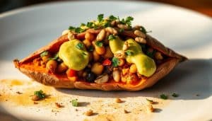 Gefüllte Süßkartoffel die perfekte Fitness-Mahlzeit mit extra Protein