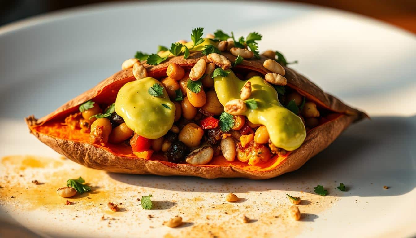 Gefüllte Süßkartoffel die perfekte Fitness-Mahlzeit mit extra Protein
