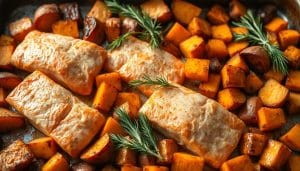 Gesundes und Leckeres Rezept - Lachs-Süßkartoffel-Blech