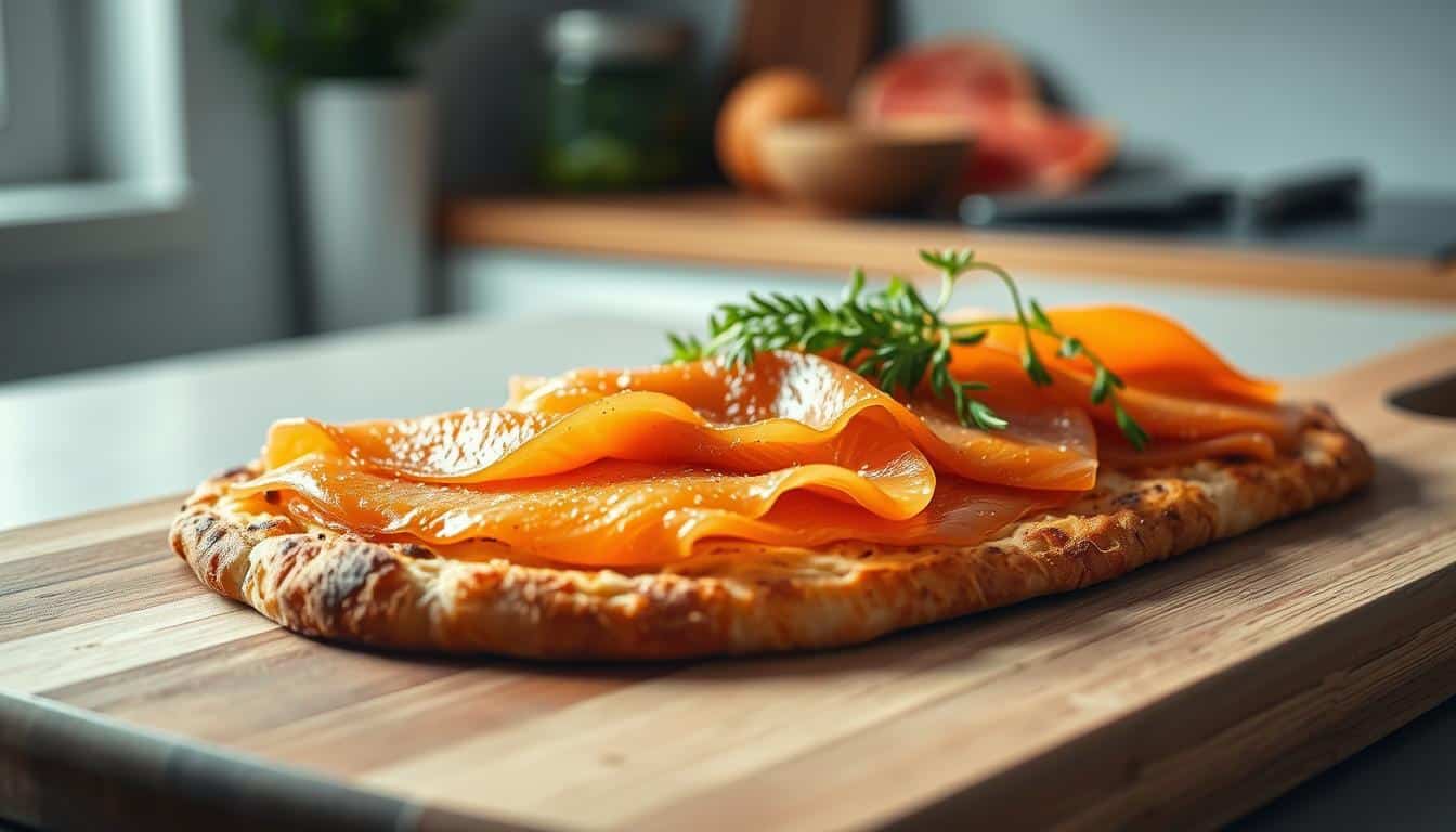 Low Carb Flammkuchen mit Lachs Rezept