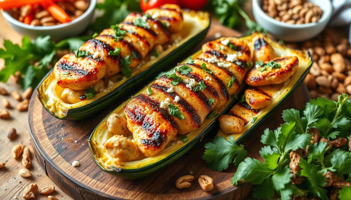 Low-Carb Zucchini-Boote mit Hähnchen der perfekte Fitness-Genuss
