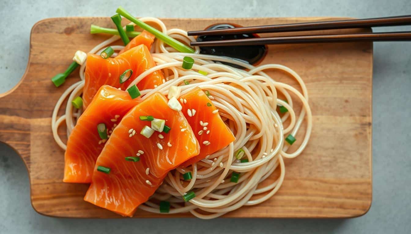 Soba-Nudeln mit Lachs das perfekte Fitnessgericht aus der japanischen Küche