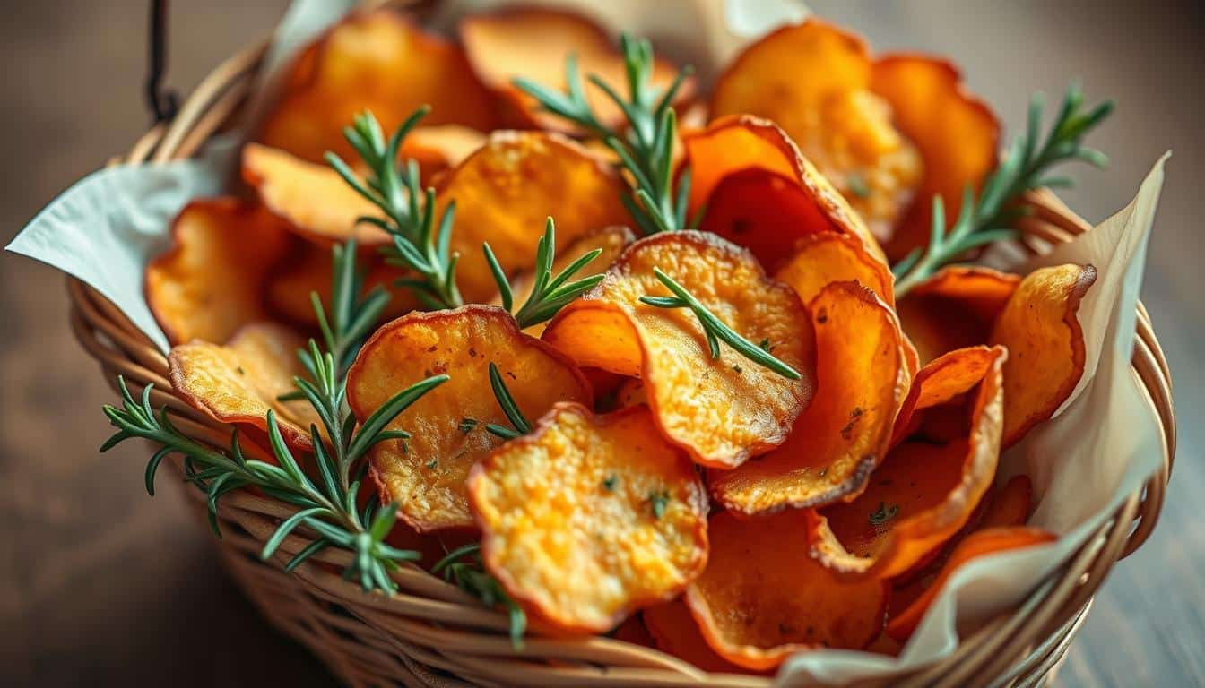 Süßkartoffelchips mit Rosmarin - Gesunder Snack zum Knabbern