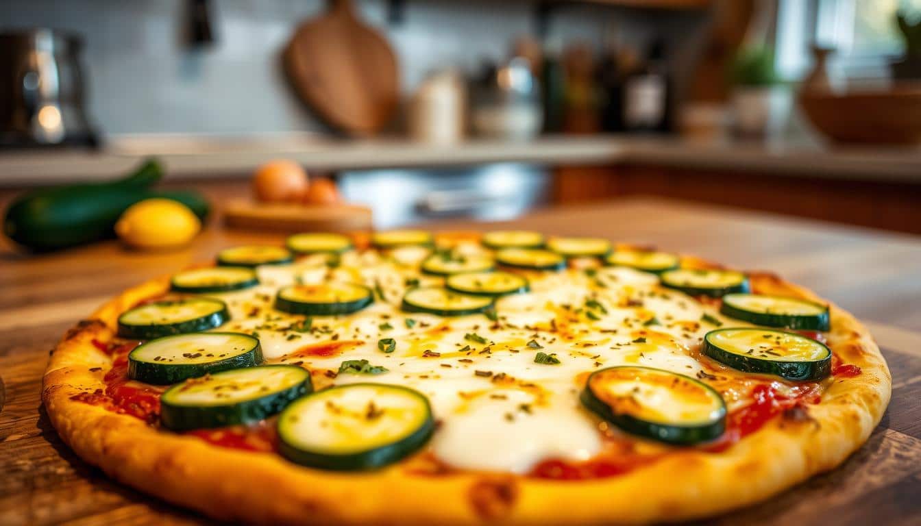 Zucchini-Pizza gefüllt der Fitness-Snack, der Begeistert