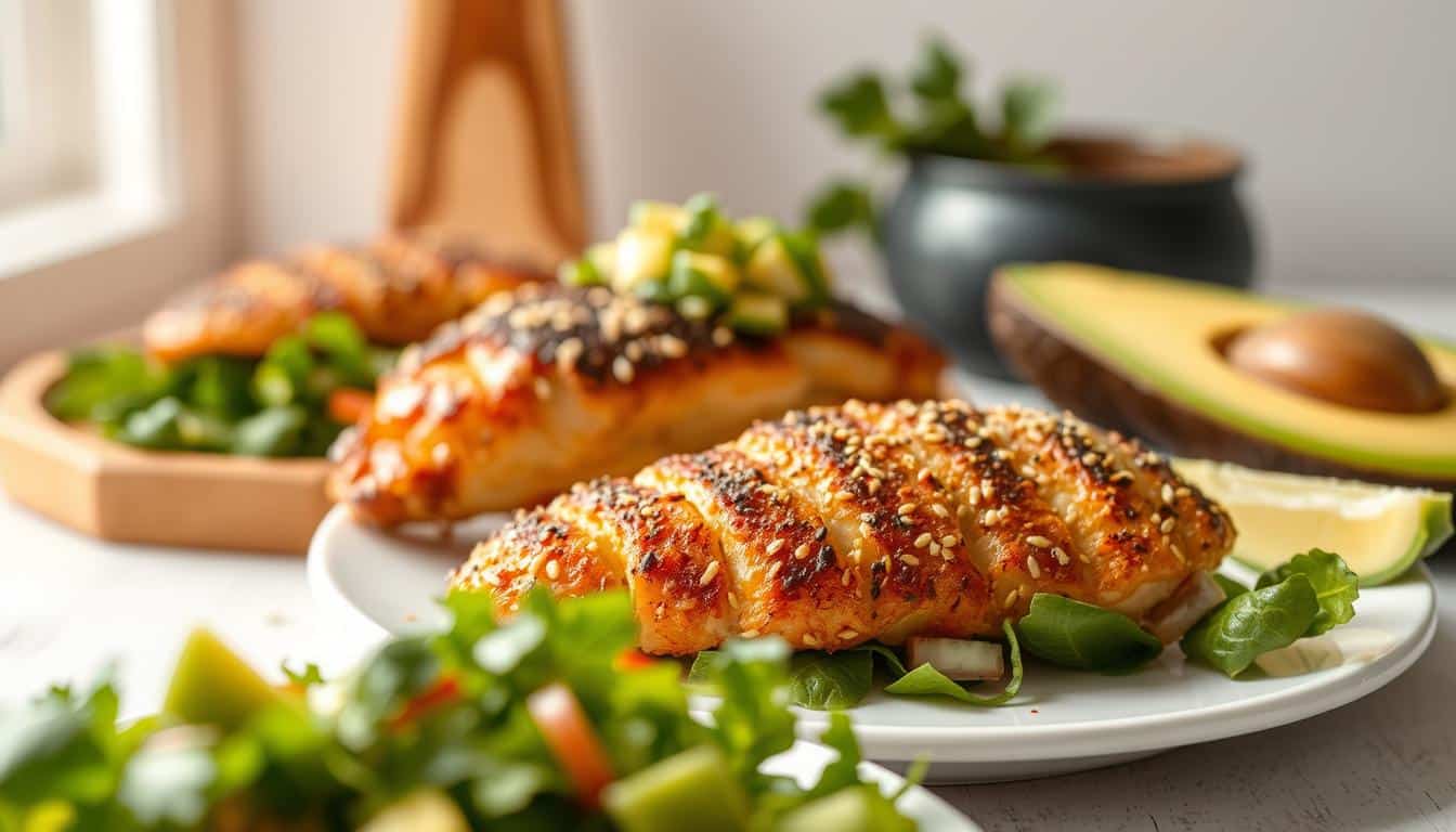 Eatsmarter Kochbuch-Auszug - Low Carb Sesam-Hähnchen mit Avocado-Salat