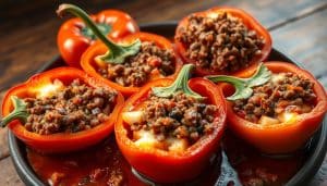 Gefüllte Paprika mit Rinderhack - Low Carb Rezept zum Abnehmen
