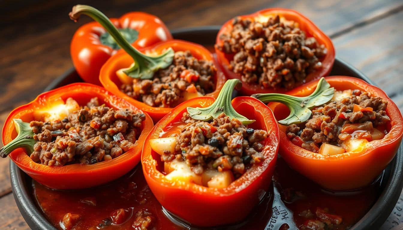 Gefüllte Paprika mit Rinderhack - Low Carb Rezept zum Abnehmen