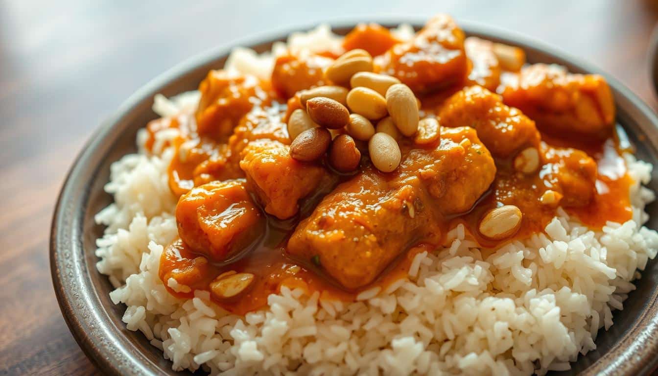 Curry-Hähnchen Rezept mit Reis und Erdnüssen